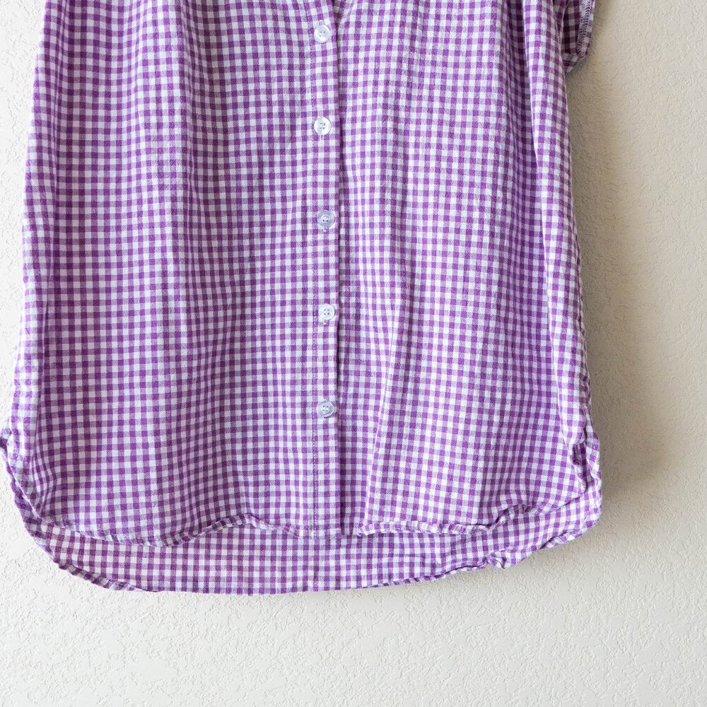 Lomon Purple White Gingham Button Front Top Women’s M Cotton Sleeveless - Picture 5 of 10